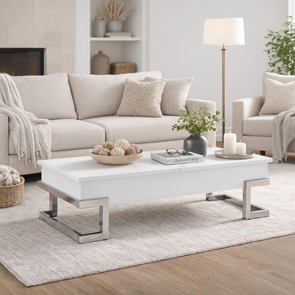 Wooden Coffee Table With Lift Top Storage Space, White