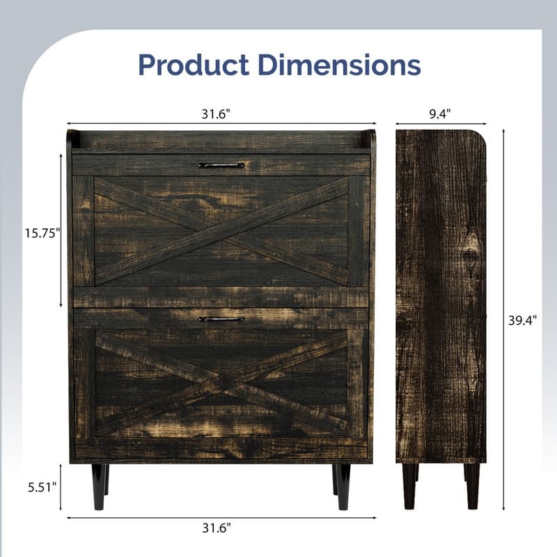 2 Flip 1 Barrier Barn Door Shoe Cabinet Melamine Embossed 31.6in