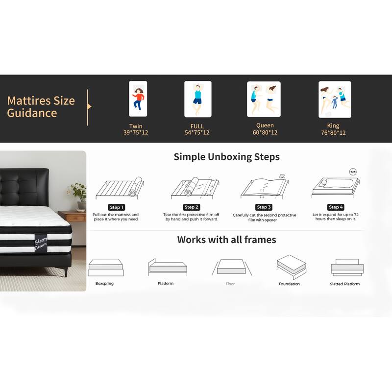 12-Inch Mattress w/Individual Pocket Spring, Zoned Memory Foam and Breathable Knitted Cover