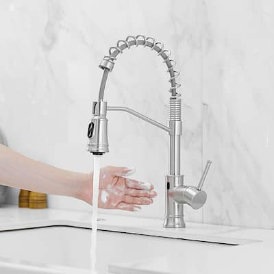 Single Hole Brushed Nickel Touchless Pull Down Kitchen Faucet