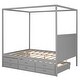 preview thumbnail 12 of 34, Elegant Design Canopy Platform Bed featuring a Twin Size Trundle and Three Storage Drawers,Queen Size