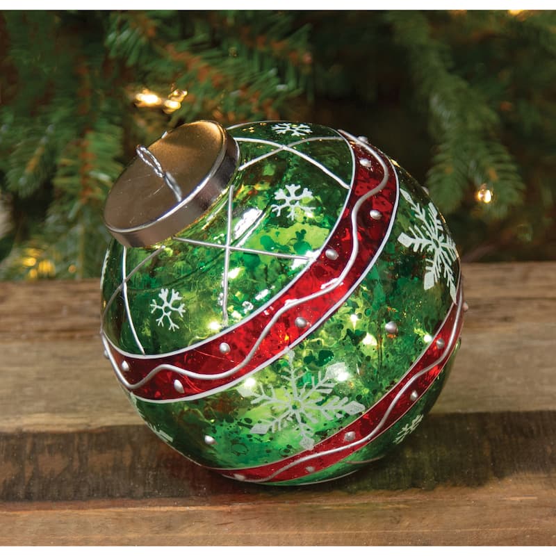 Green Stripe & Snowflake Light Up Ball Ornament