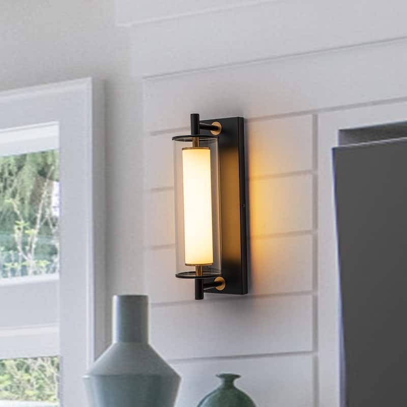 Double-Layer Cylindrical Clear Glass LED Wall Sconce Modern Industrial