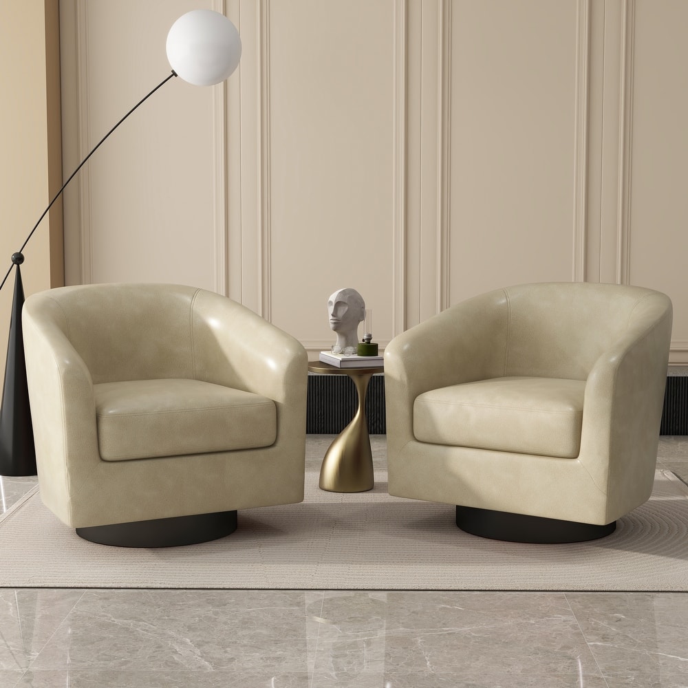 2 Set 360°Swivel Fabric Accent Chairs Barrel Armchairs