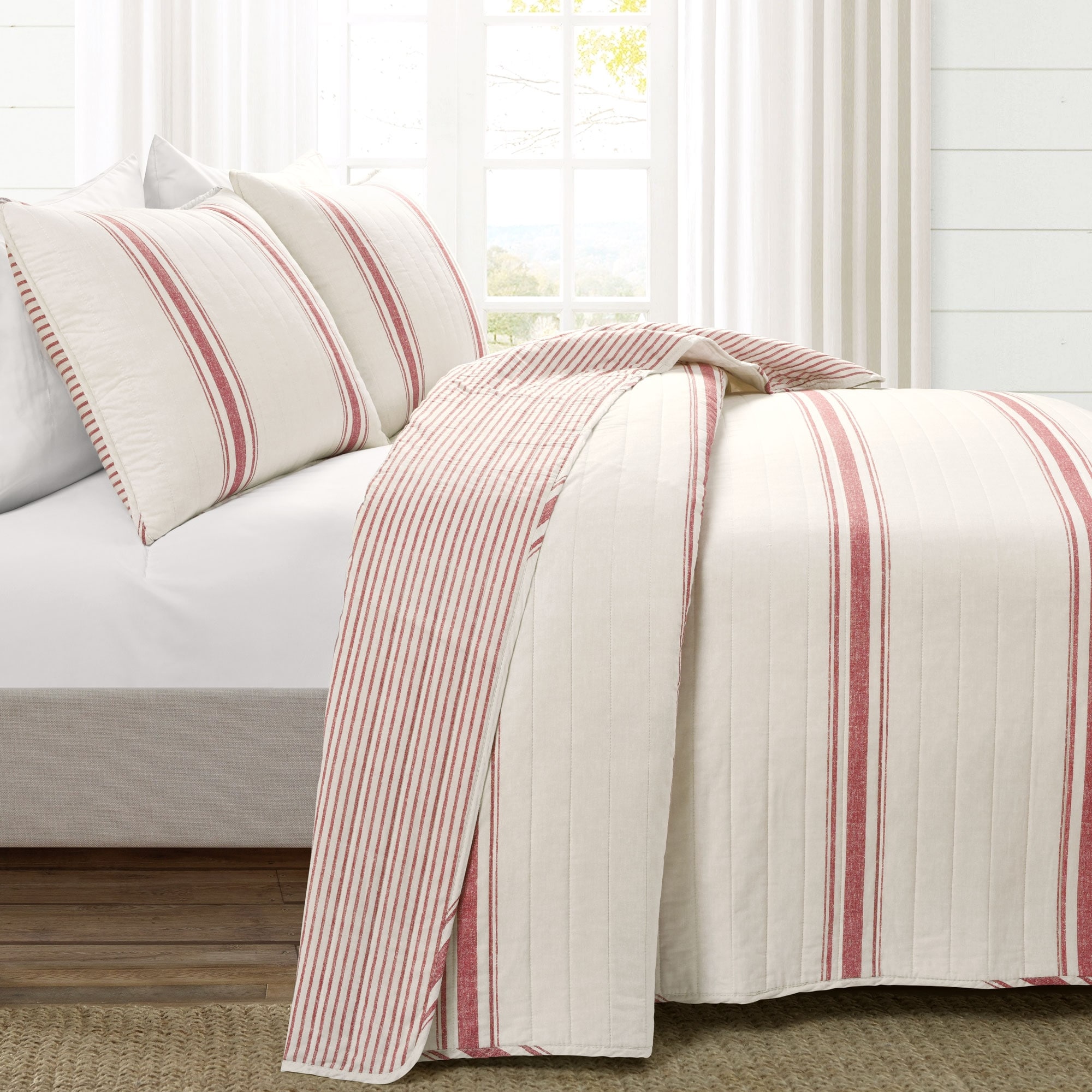Full Details about   Lush Decor Gray Comforter Farmhouse Stripe 3 Piece Reversible Bedding Set 