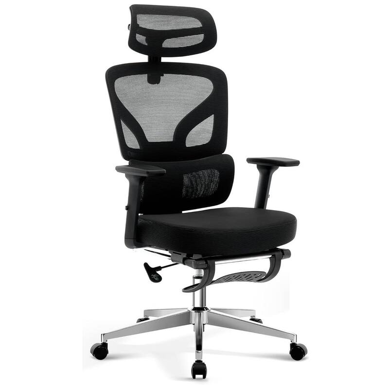 Ergonomic Office High-Back Computer Gaming Chair with Adjustable Footrest - Black