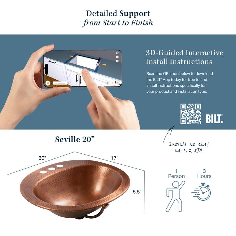 Seville Antique Copper 20" Oval Drop-In Bath Sink with Care Kit
