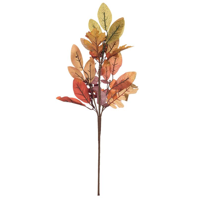 Transpac Fabric 24 in. Orange Harvest Watercolor Leaves Spray