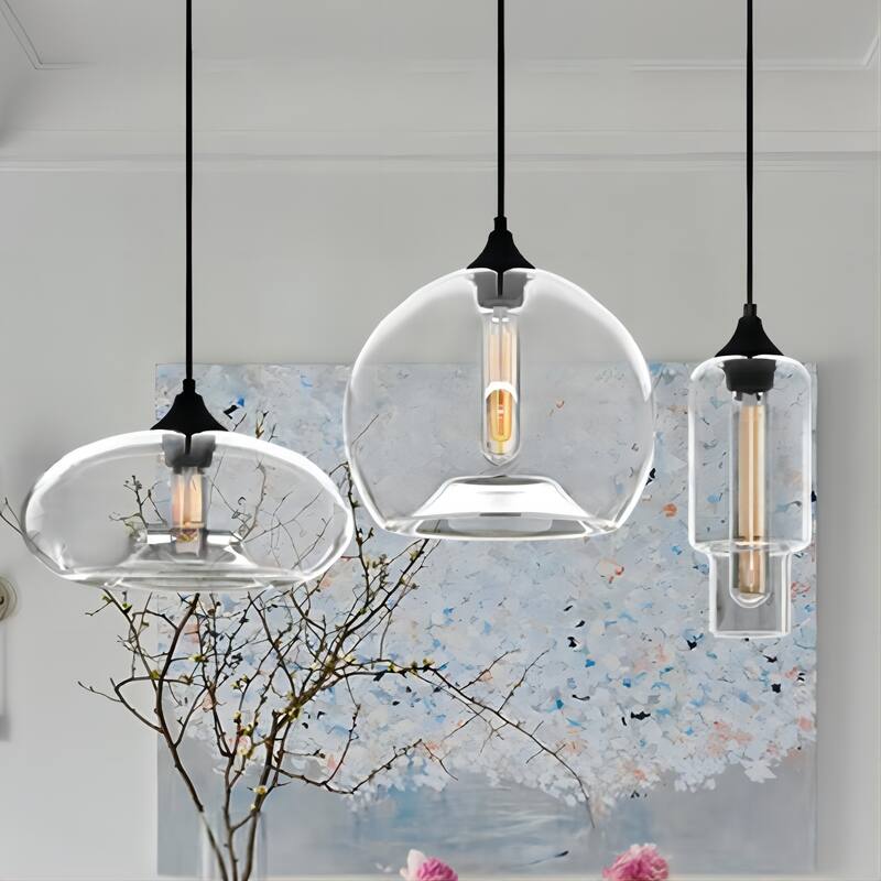 3-Light Modern Linear Cluster Clear Glass Globe Kitchen Island Pendant Light