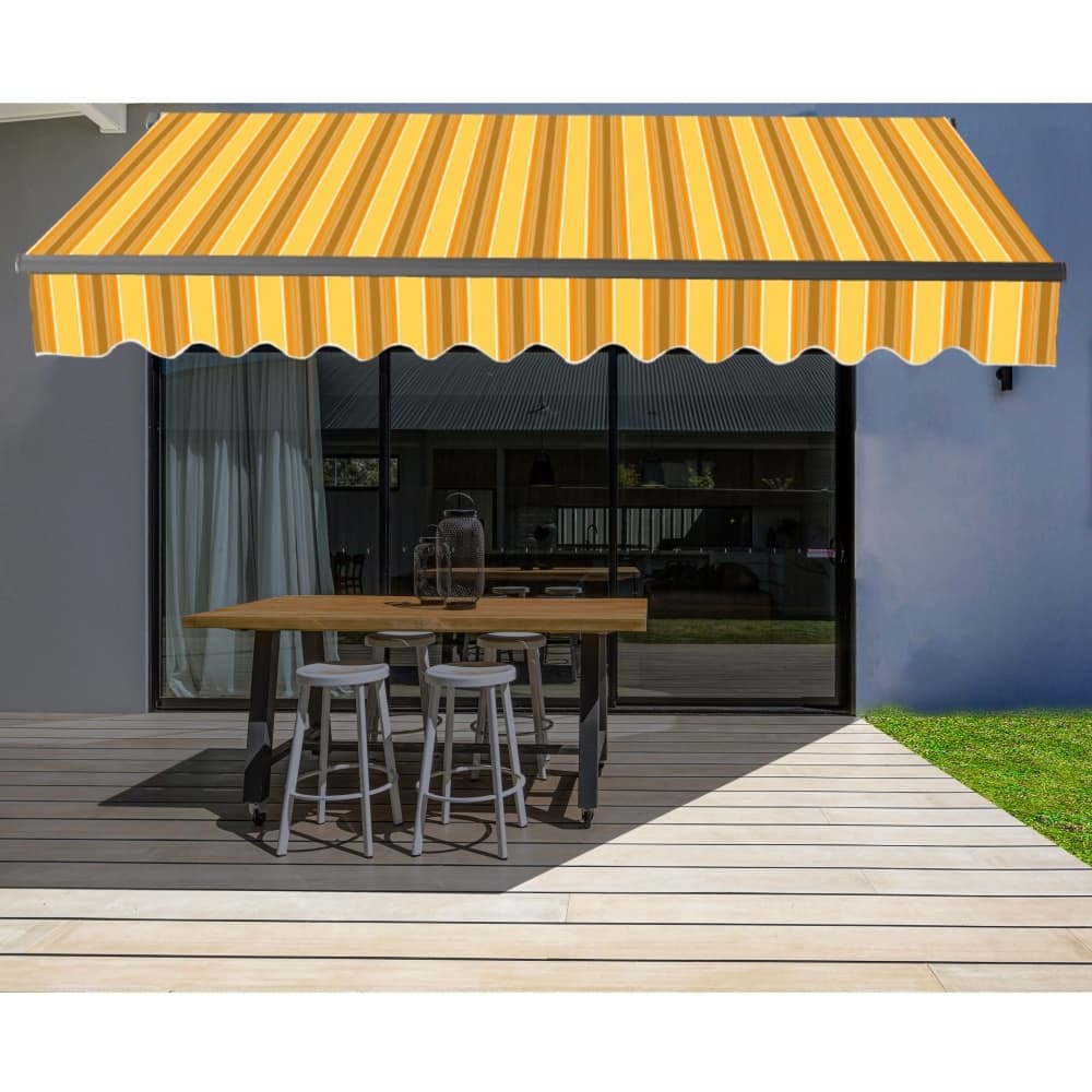 ALEKO Caribbean Motorized Retractable Patio Awning - Black Frame - Multi-Stripe Yellow - 16 x 10 Feet