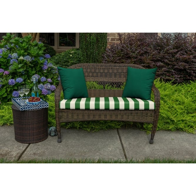 Sunbrella Stripe Fabric 1-Piece Indoor/Outdoor Wicker Bench Cushion, 43.5"W x 19.5"L, Maxim Forest Green - 43.5"W x 19.5"L