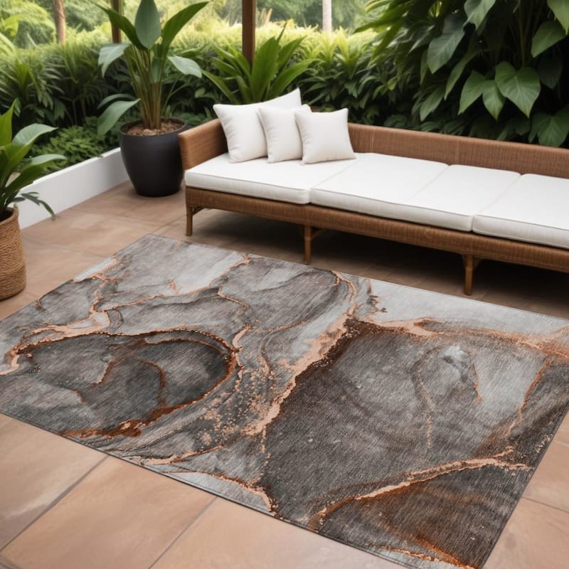 Bex Modern Art-Inspired Weather Resistant Trendy Modern Outdoor Rug - 9' X 12' - 9' X 12' - Peach