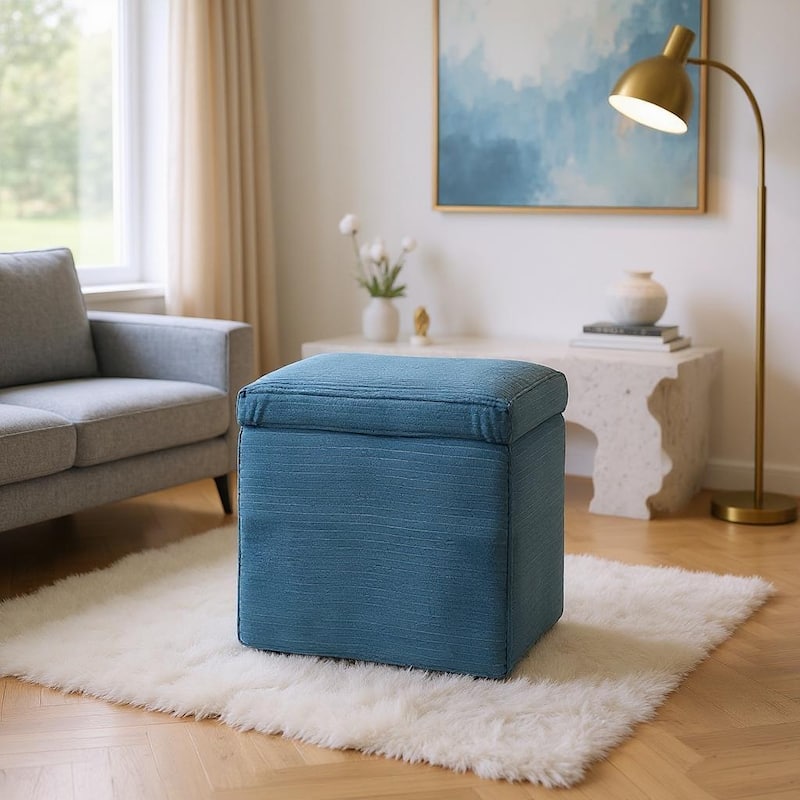 Modern Square Corduroy Ottoman Footrest with Hidden Storage for Living Room or Bedroom