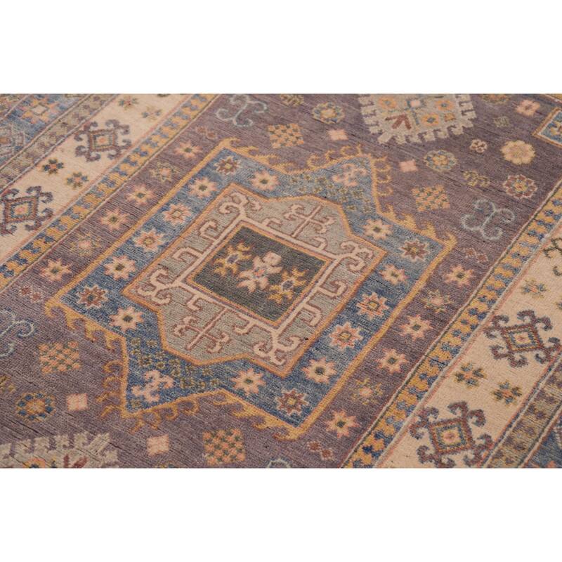 Southwestern Kazak Samara Silver/Light Blue Wool Rug - 3'10'' x 5'10''