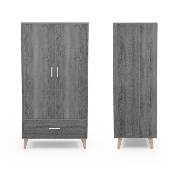 DH BASIC Mid Century Modern Distressed Grey 1 Drawer Wardrobe Armoire by Denhour Bed Bath Beyond 20931694