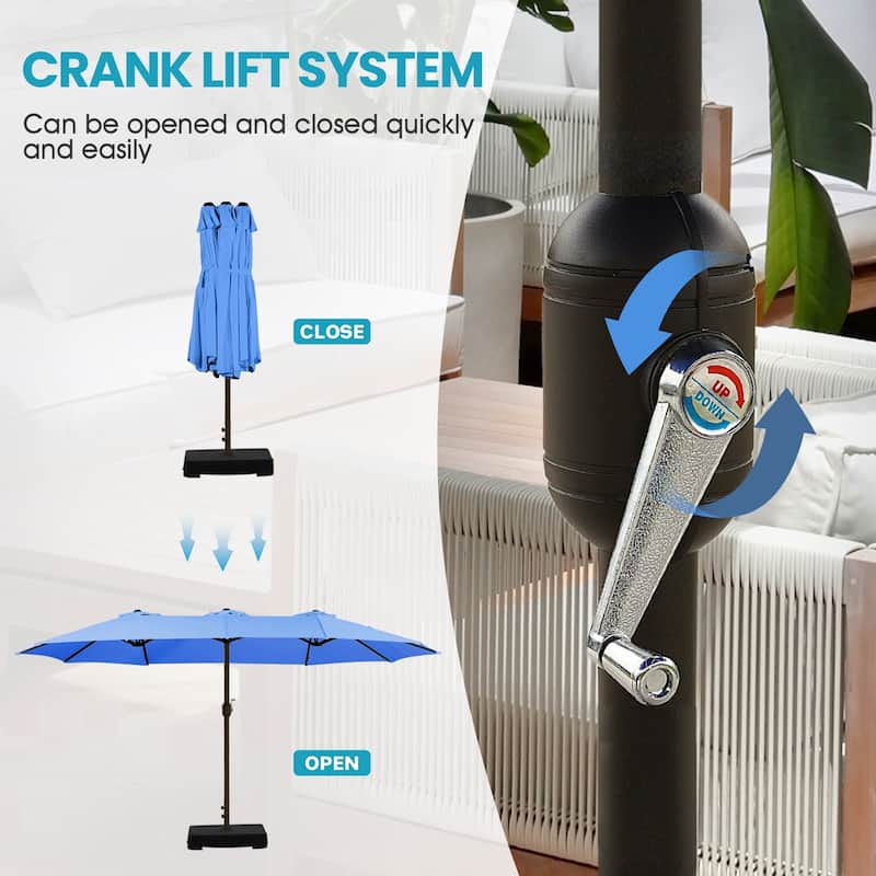 Aoodor 15ft Outdoor Double Sided Market Patio Umbrella with Base Stand