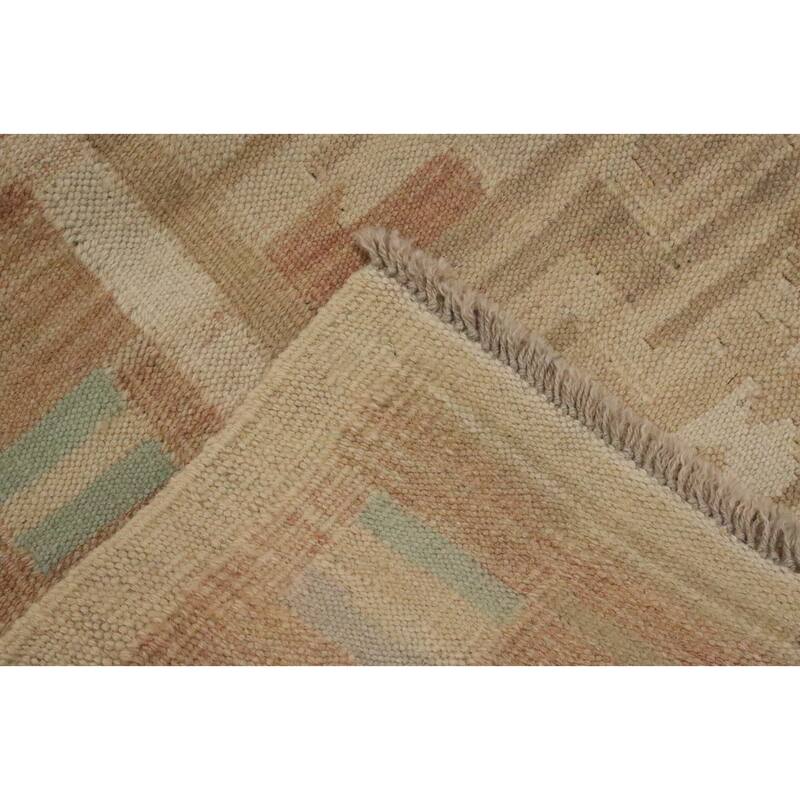 Hand Woven Oriental 100% Wool Carpet Southwestern Tribal Beige & Ivories Kilim Area Rug - 5' 10'' X 4' 2''