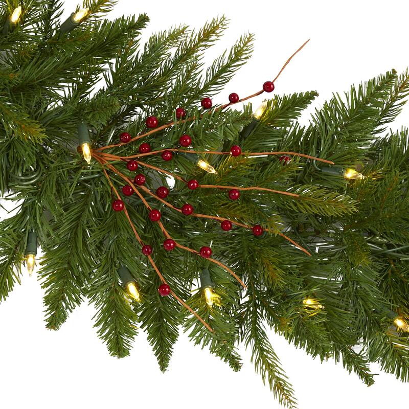 6'x12” Artificial Pine Berries Garland Clear LED Dura-Lit Lights