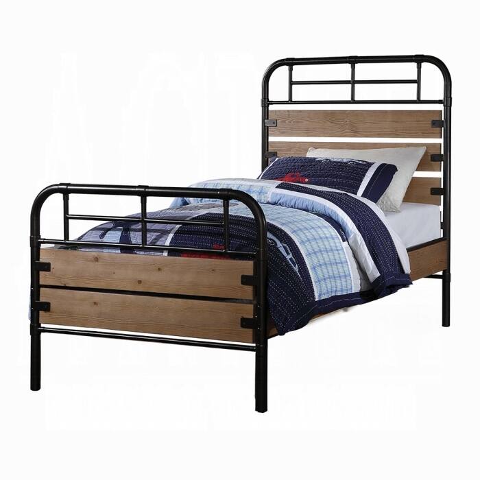 Twin Size Metal Panel Bed with Low Profile Footboard - Box Spring Required