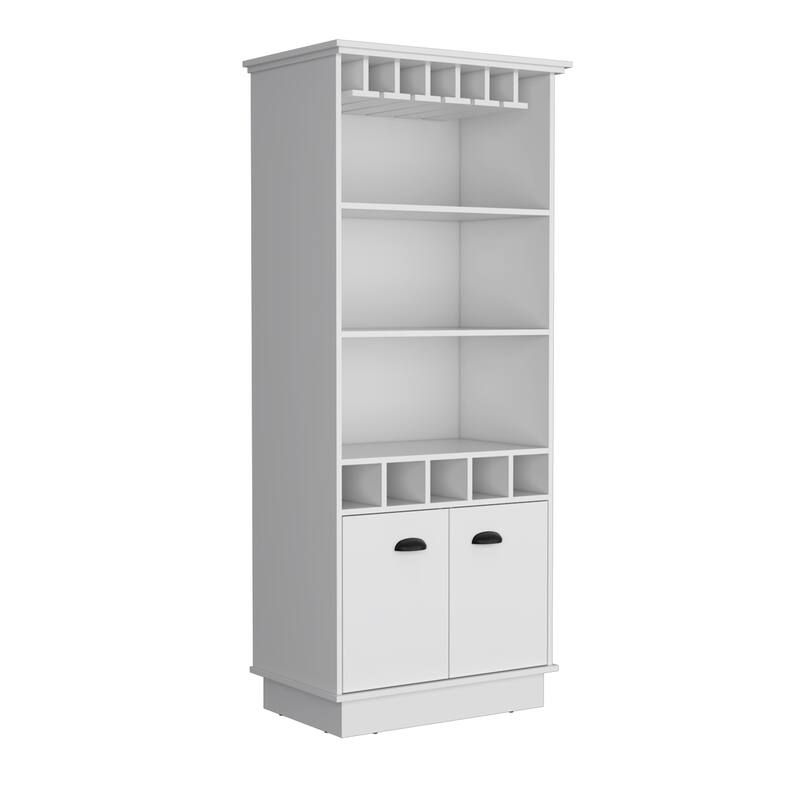 Dundee 70-Inch High 10-Glass Bar Cabinet with 5 Cubbies