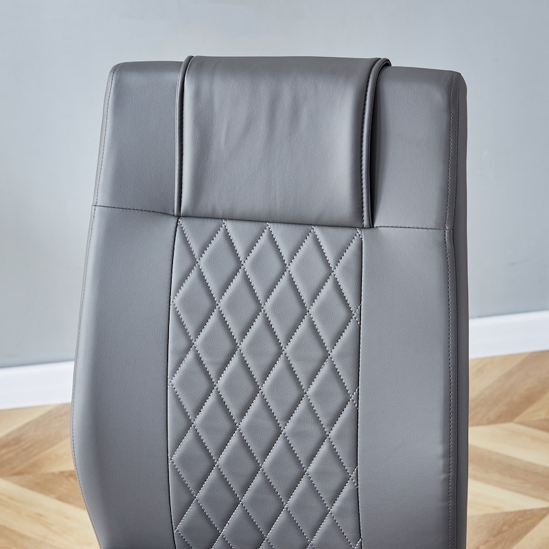 5-Piece Marble Pattern Dining Table Set, PU Leather Grid Chairs with Silver Arched Metal Legs, Anti-Slip Feet