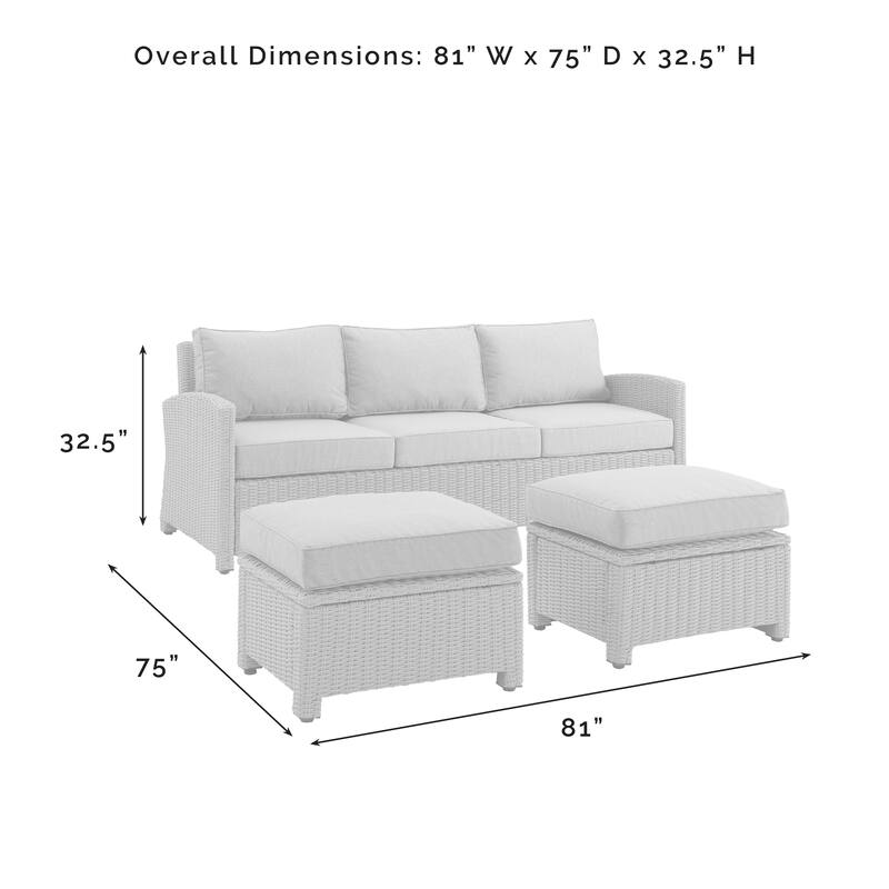 Crosley Bradenton 3Pc Outdoor Wicker Sofa Set - 81 "W x 75 "D x	32.5 "H