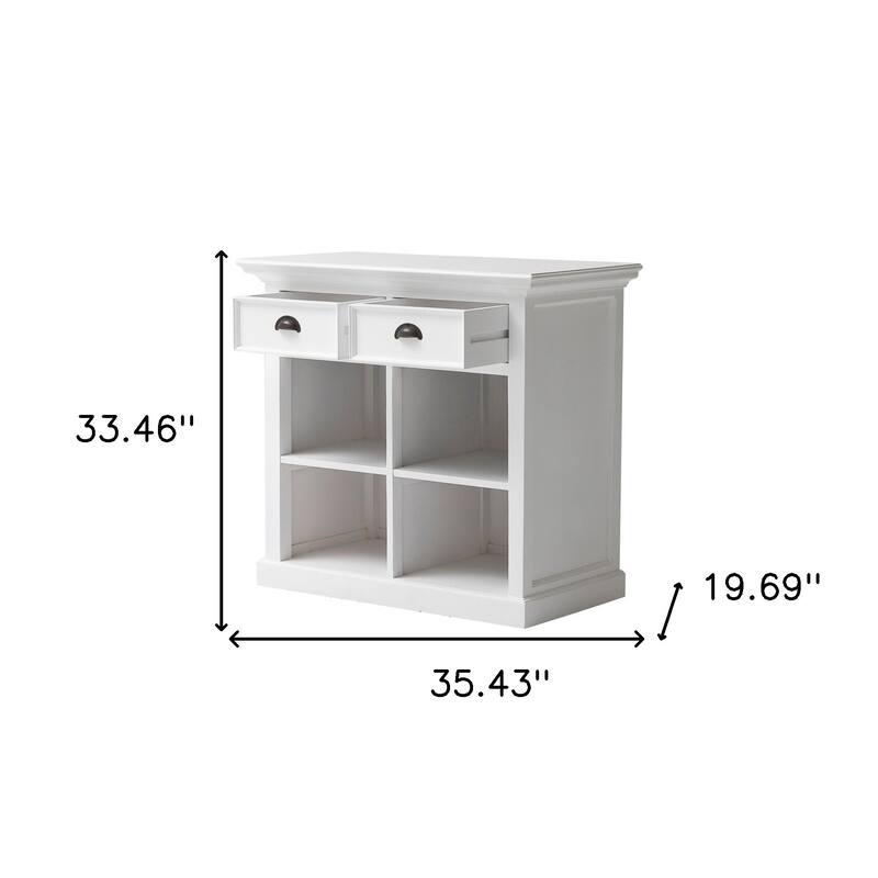 HomeRoots 35" White Accent Cabinet With Two Drawers and Baskets - 33.46" x 35.43" x 19.69"