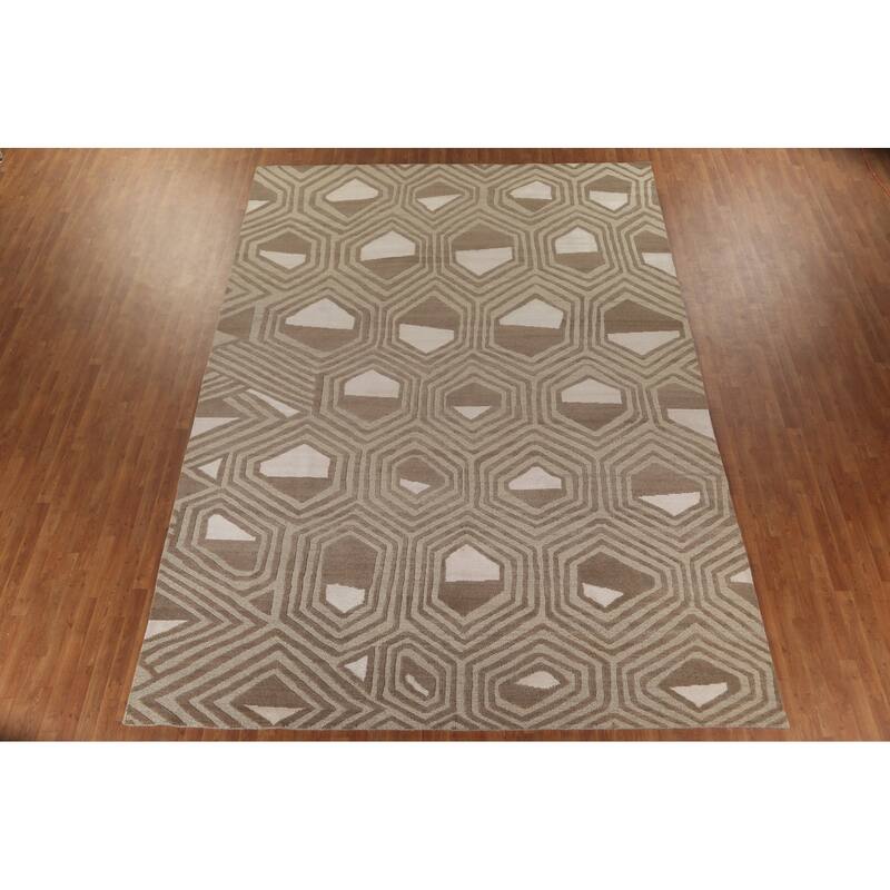 Large Abstract Modern Rug Handmade Wool Carpet - 9'11"x 13'9"