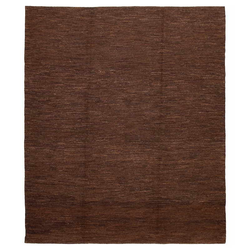 ECARPETGALLERY Flat-Weave Natural Brown Wool Tapestry Kilim - 9'9 x 11'3 - Dark Brown - 9'9 x 11'3
