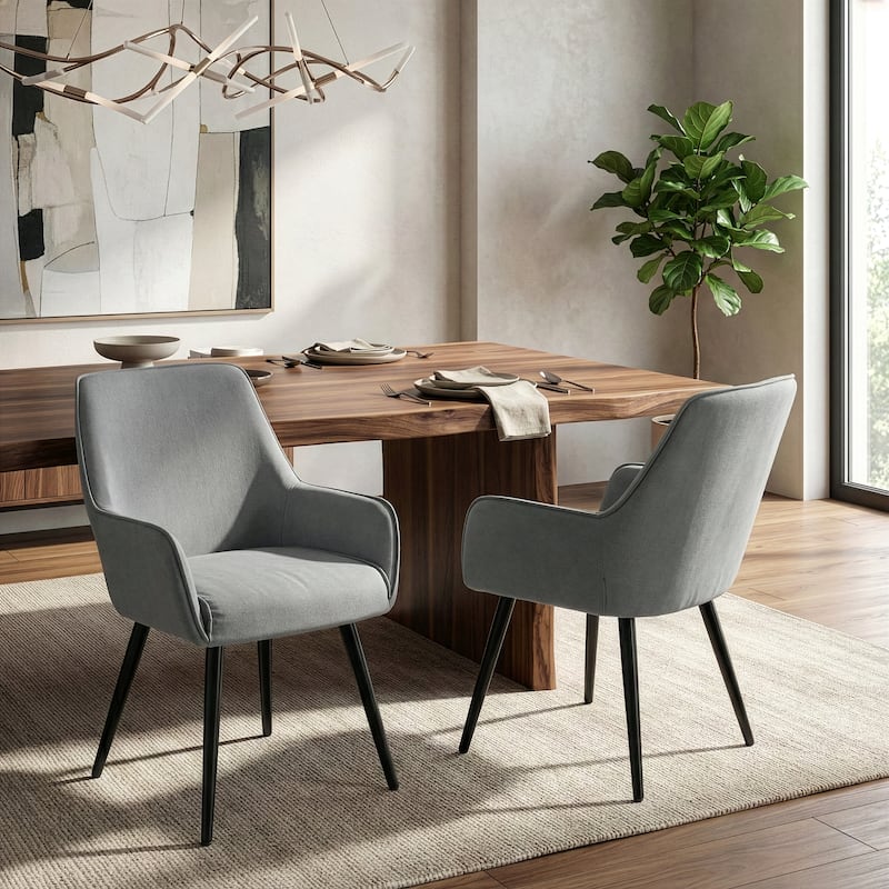 Set of 2 Amir Grey Dining Chair with Black Metal Legs and Square Arms