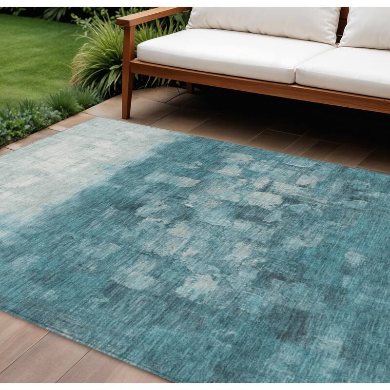 HomeRoots Abstract Transitional Rectangle Outdoor Rug - 9' X 12'