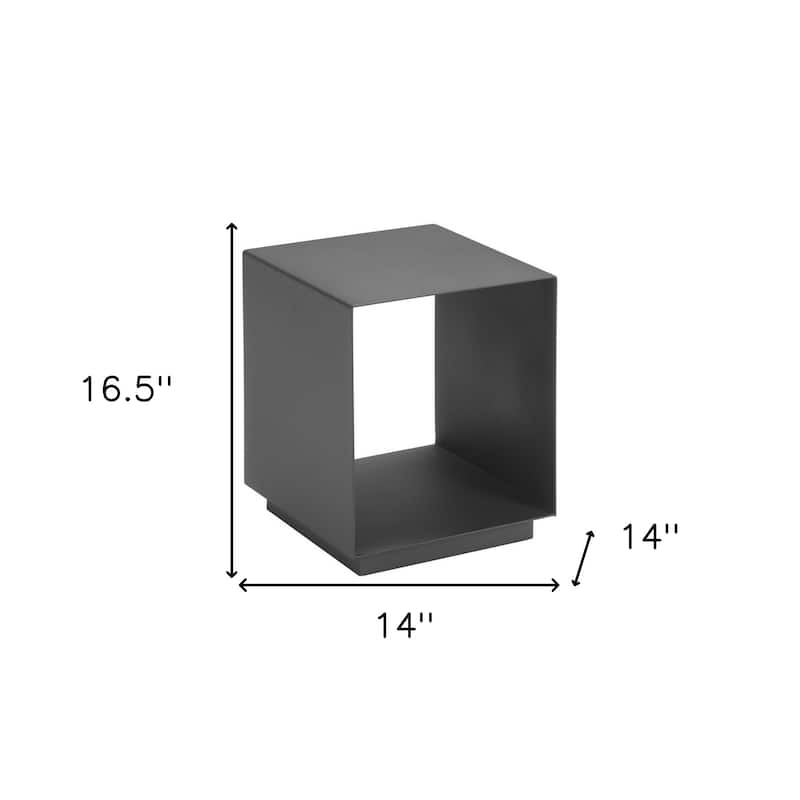 HomeRoots 17" Charcoal Aluminum Square End Table With Shelf - 14' X '16.5' X '14