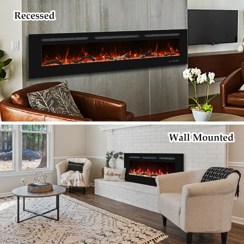 Electric Fireplace Inserts, Wall Mounted with 13 Flame Colors, Thermostat in Black