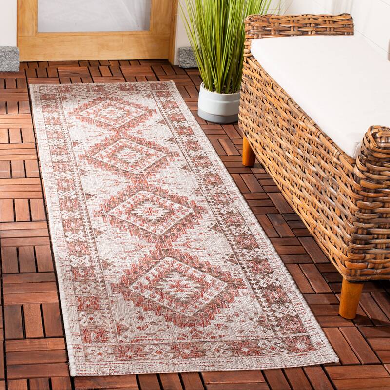SAFAVIEH Courtyard Adrielle Outdoor Waterproof Patio Backyard Rug - 2'3" x 6'7" Runner - Beige/Red