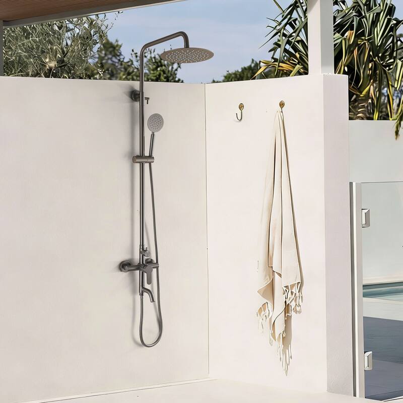 47"H 3-Function 304 Stainless Steel Wall-Mounted Outdoor Shower with Footwash