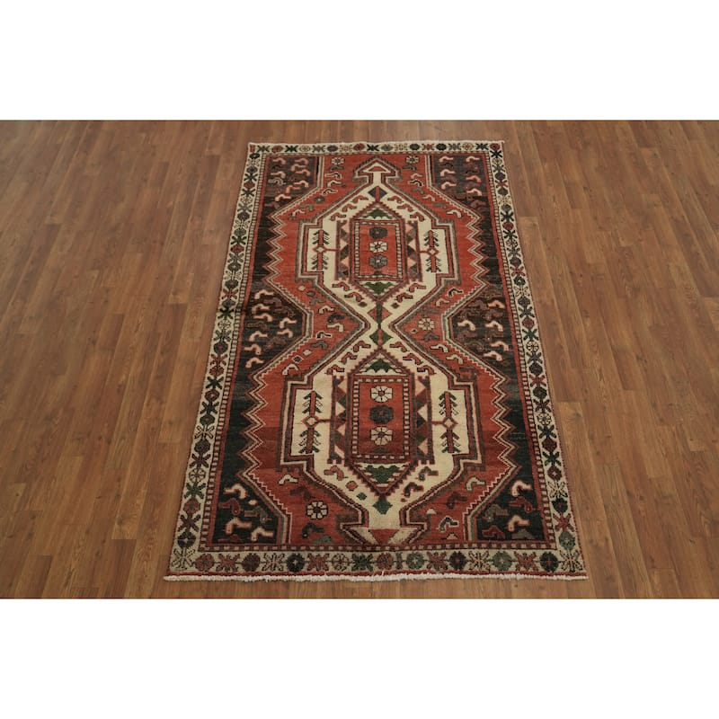 Hand Knotted Oriental 100% Wool Carpet Traditional Tribal Red Hamedan Area Rug - 7' 2'' X 4' 3''