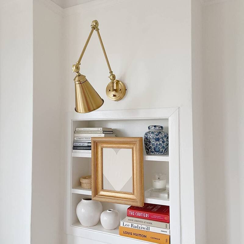 WINGBO 1-Light Vintage Adjustable Swing Arm Wall Sconce with Shade
