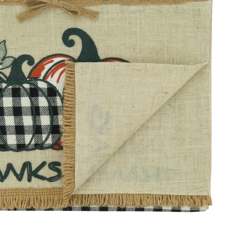 Table Runner With Plaid Thanksgiving Pumpkins Design - 16"x70"