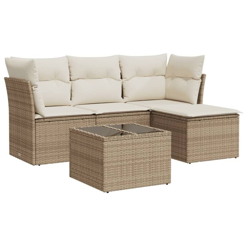 vidaXL Garden Sofa Set Beige PE rattan 5 Piece Set Modular - 21.7 x 21.7 x 14.6