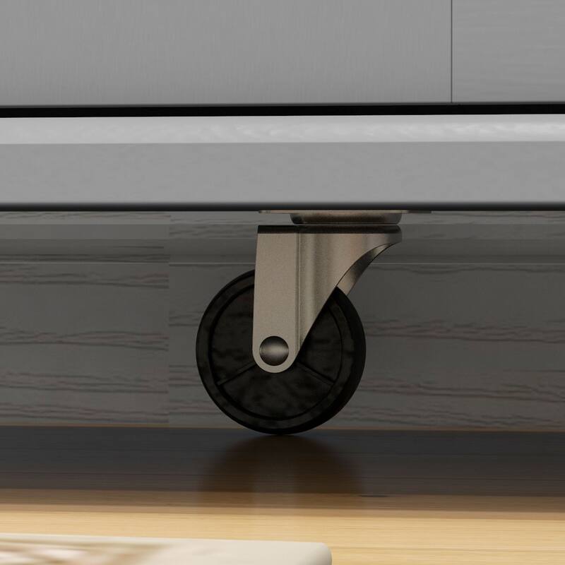 HOMCOM Kitchen Island with Storage, Rolling Kitchen Island on Wheels with Drawer, 3 Cabinets, Stainless Steel Countertop