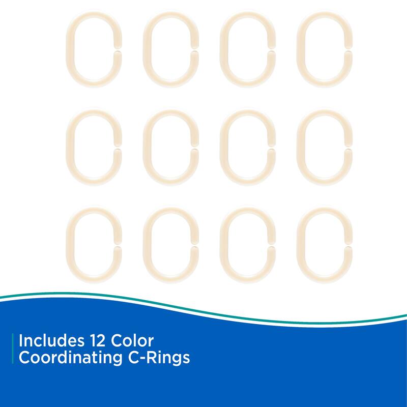 Kenney Lightweight PEVA Shower Curtain Liner and C-Ring Set, 70" W x 72" H