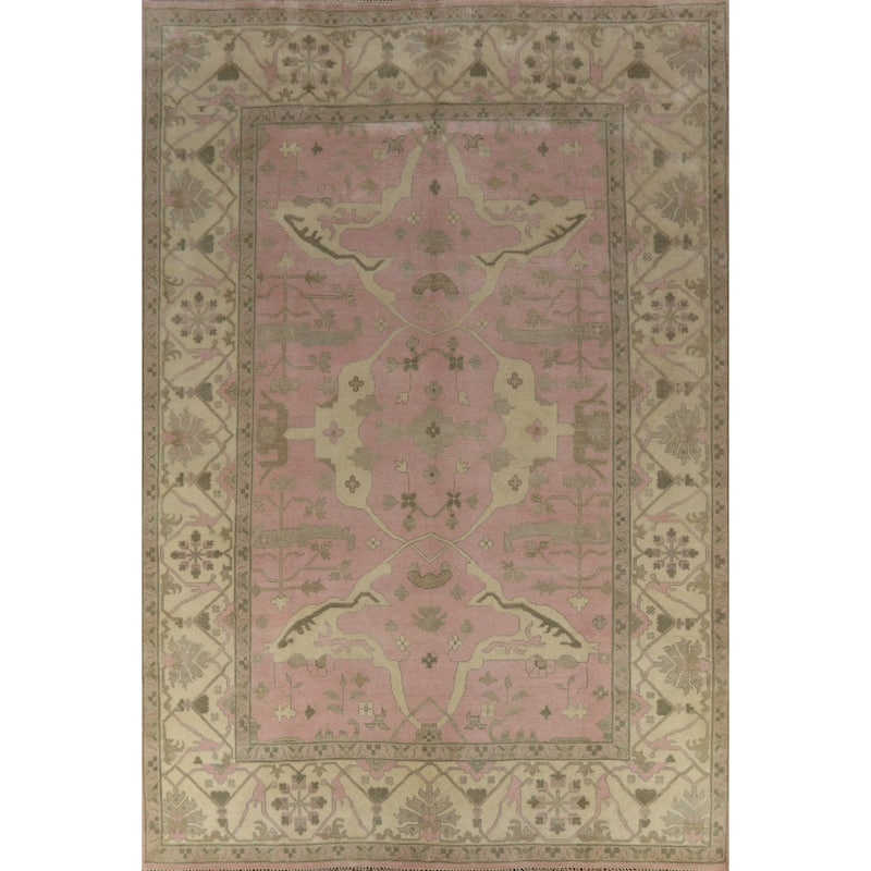Pink Oushak Indian Area Rug Hand-Knotted Wool Carpet - 9'11" x 13'0"