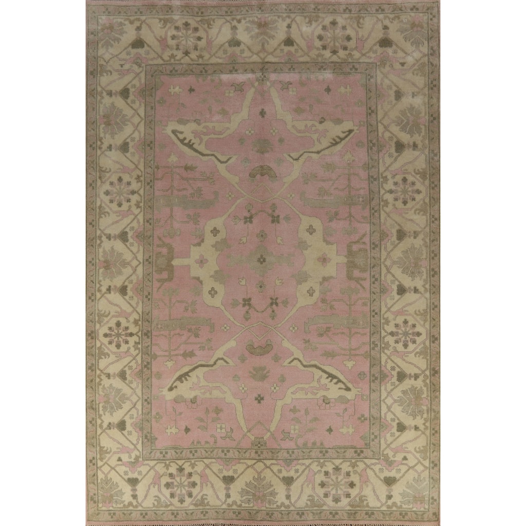 Pink Oushak Indian Area Rug Hand-Knotted Wool Carpet - 9'11" x 13'0"