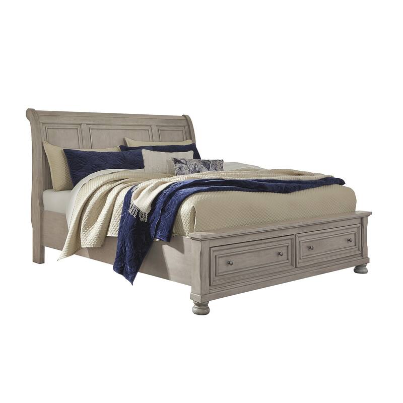 Lettner Light Gray Sleigh Bed with Storage