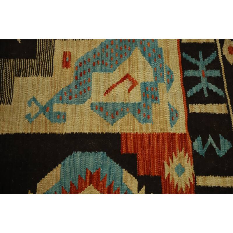 Hand Woven Oriental 100% Wool Carpet Southwestern Tribal Black Kilim Area Rug - 9' 8'' X 8' 1''