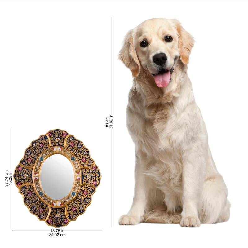 Handmade Garden Gold Reverse Painted Glass Mirror (Peru) - Multi