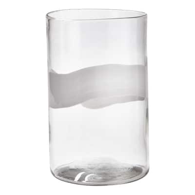 Tiburon Clear Glass Hurricane Pillar Candle Holder Small Size, 8.0xL x 8.0W x 12.75H inches