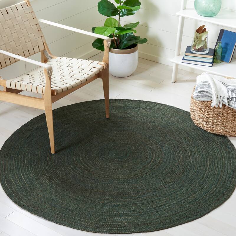 SAFAVIEH Handmade Natural Fiber Linda Casual Jute Rug - 6' Round - Dark Green