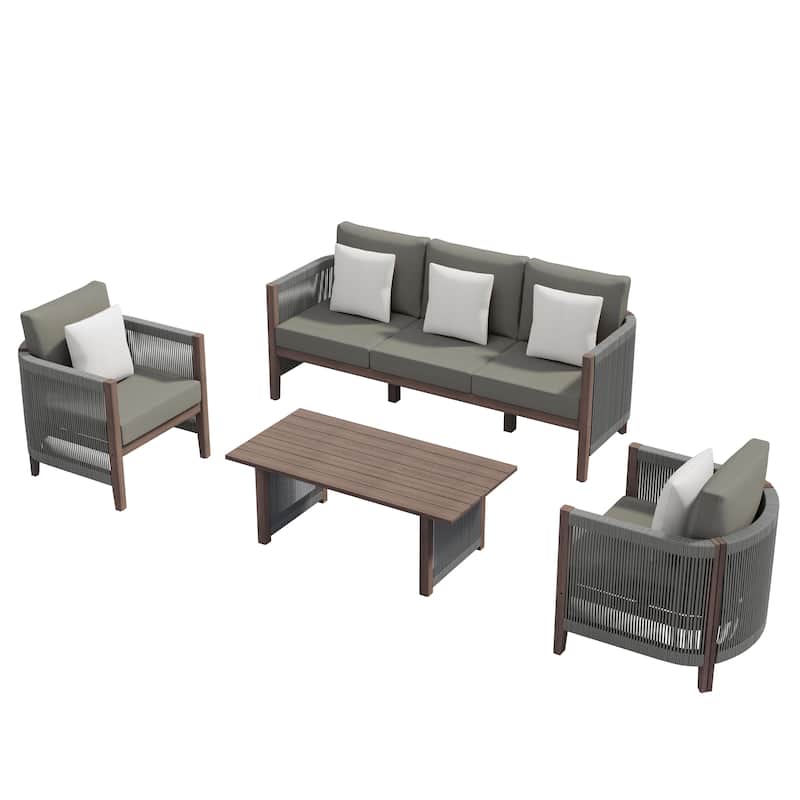 Corvus Iona 4-piece Patio Eucalyptus Wood and Rope Sofa Seating Set with Sunbrella Fabric