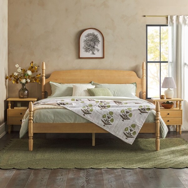 Walker Edison Spindle King Bed with 2-Drawer Nightstands Bedroom